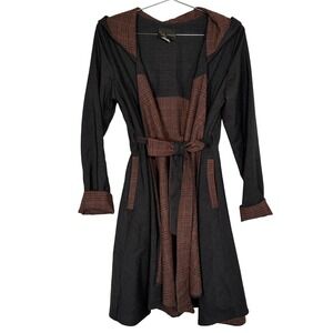 Plaid‎ Gray Fit and Flare Wrap Coat Custom Upcycled Contrast Coat Handmade S/M